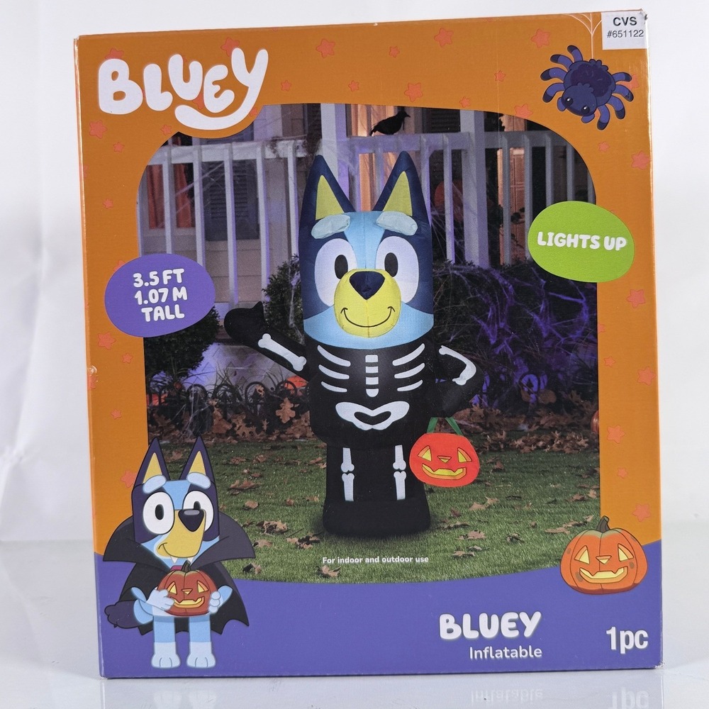 Bluey Halloween Skeleton Inflatable 3.5 FT Tall Lights Up Airblown Gemmy 651122